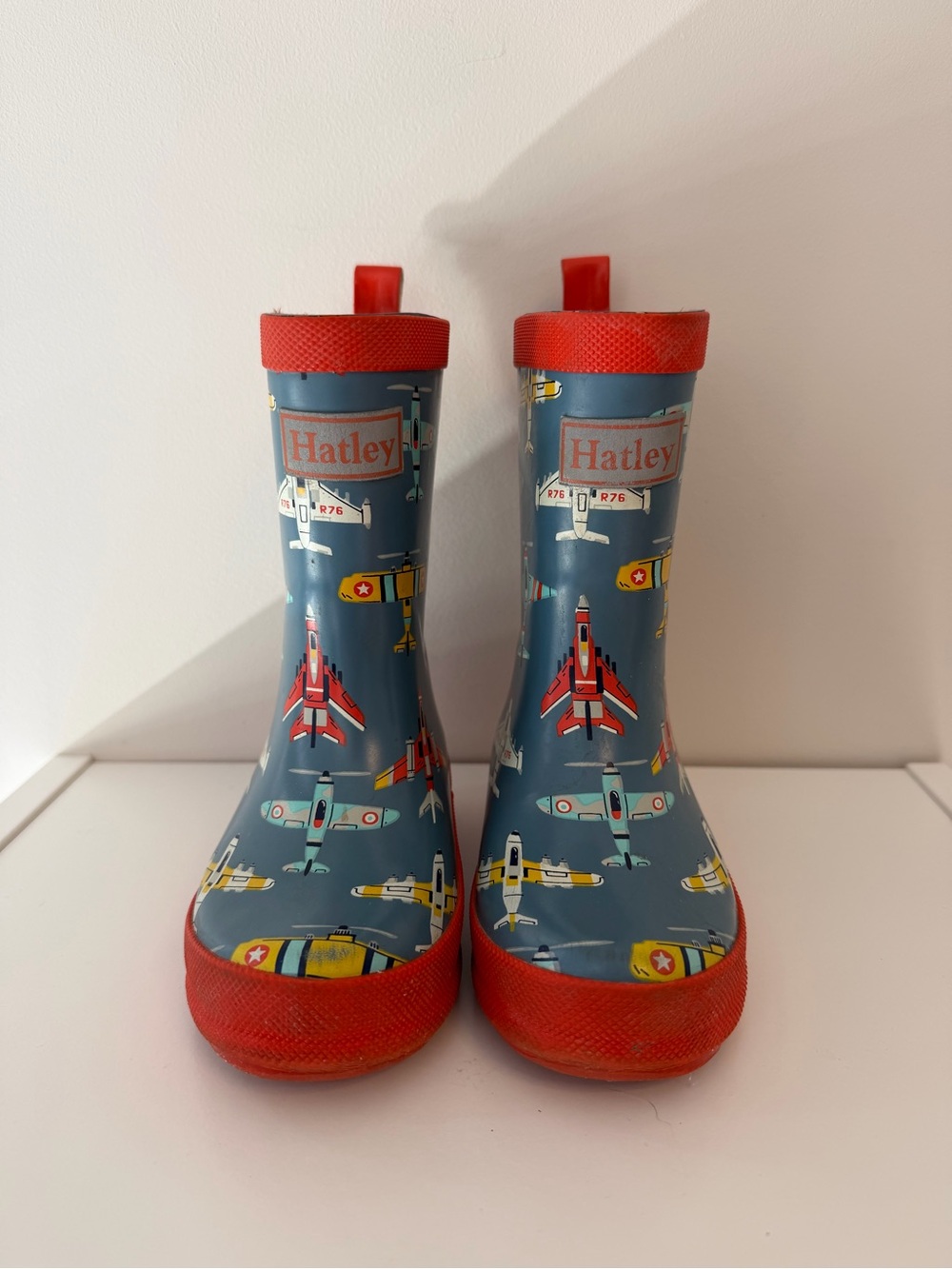 Hatley Blue & Red Airplane Print Kids Rain Boots Size 8